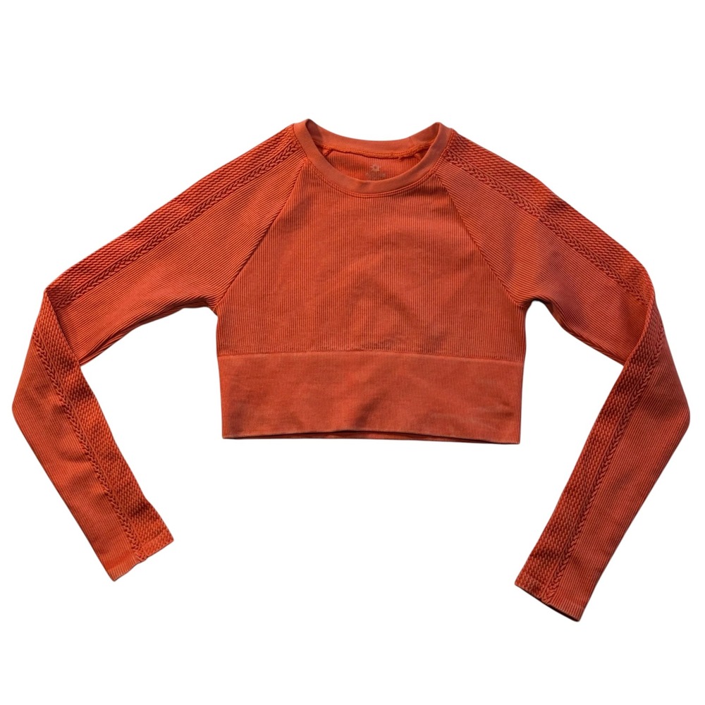 OFFLINE By Aerie Ribbed Long Sleeve Crop Top XS Coral Athletic Activewear - Picture 2 of 5